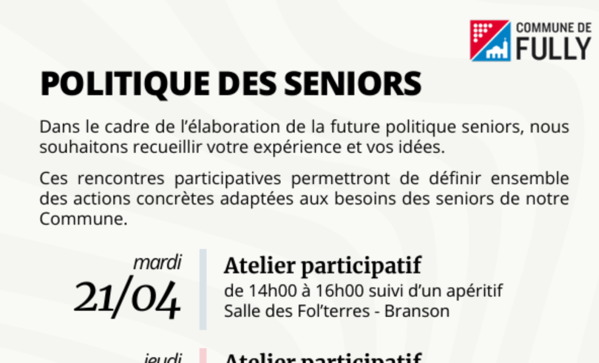 Construire ensemble la future politique des seniors à Fully 